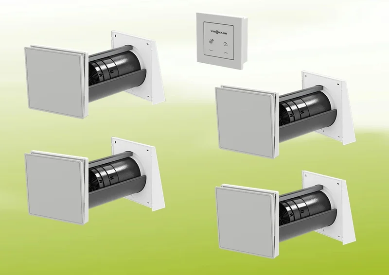 4x Viessmann Vitovent 100-D Tipo H40E B55 (L) con unidad de control 100-D y kit de ventilación por conductos