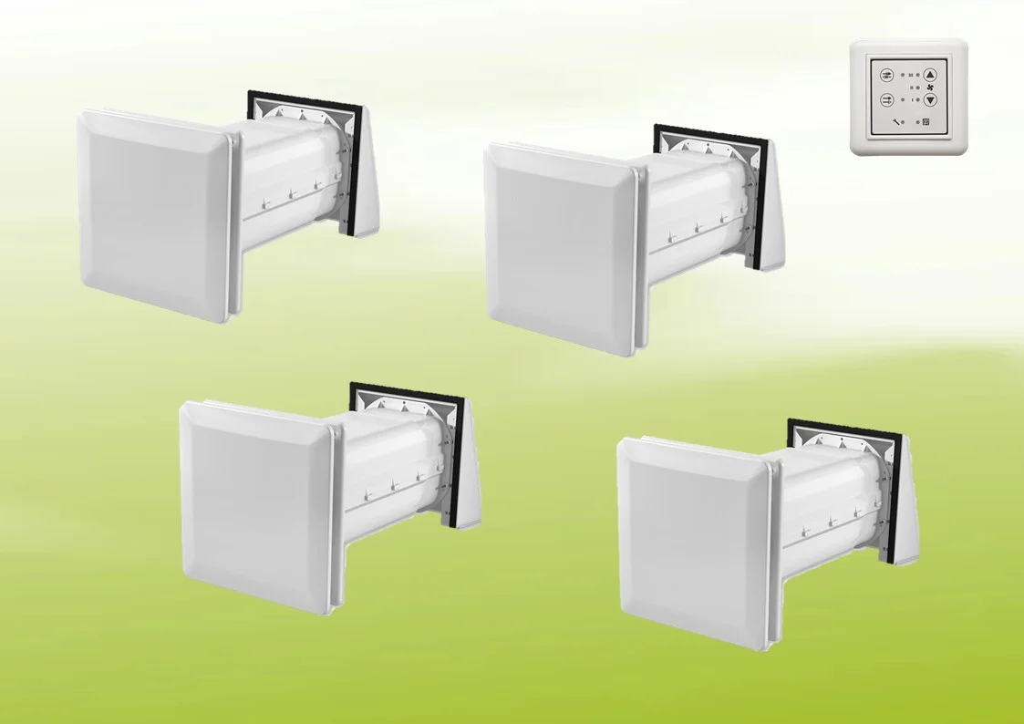 4x Stiebel Eltron LWE 40 unidad de ventilación compacta + panel de control en el conjunto de ventilación